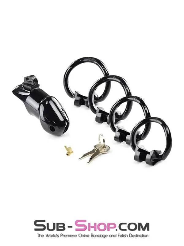 0327AE      Black Knight High Security Keyed Tumbler Locking Male Chastity with 4 Base Cock Ring Sizes