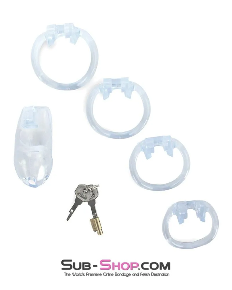 0398AE      Short Exposed in Chastity High Security Keyed Tumbler Locking Male Chastity with 4 Base Cock Ring Sizes - MEGA Deal