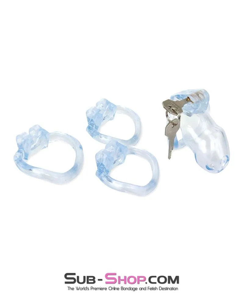 0398AE      Short Exposed in Chastity High Security Keyed Tumbler Locking Male Chastity with 4 Base Cock Ring Sizes - MEGA Deal