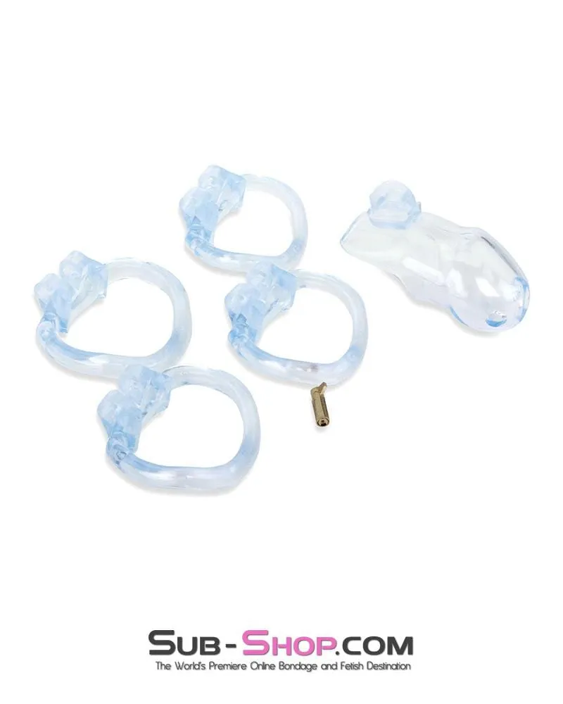 0398AE      Short Exposed in Chastity High Security Keyed Tumbler Locking Male Chastity with 4 Base Cock Ring Sizes - MEGA Deal