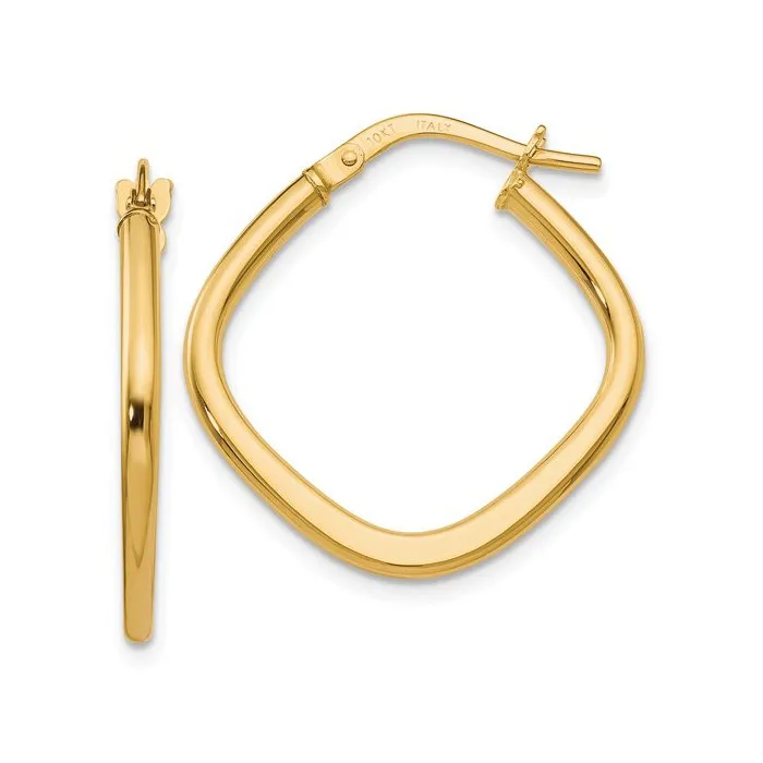 10K Yellow Gold Polished Square Hoop Earrings
