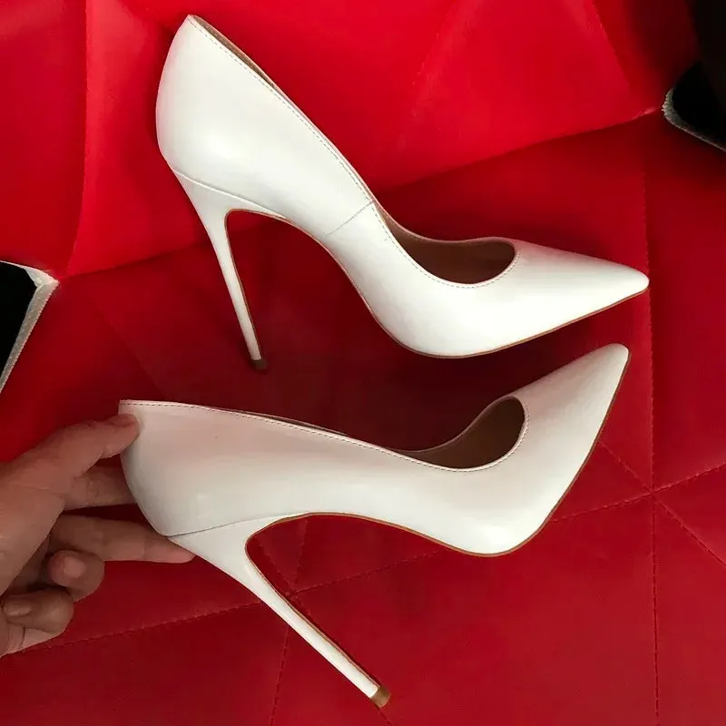 12cm Women Sexy Elegant Pumps Stilettos Sexy Black Red Nude White High Heels