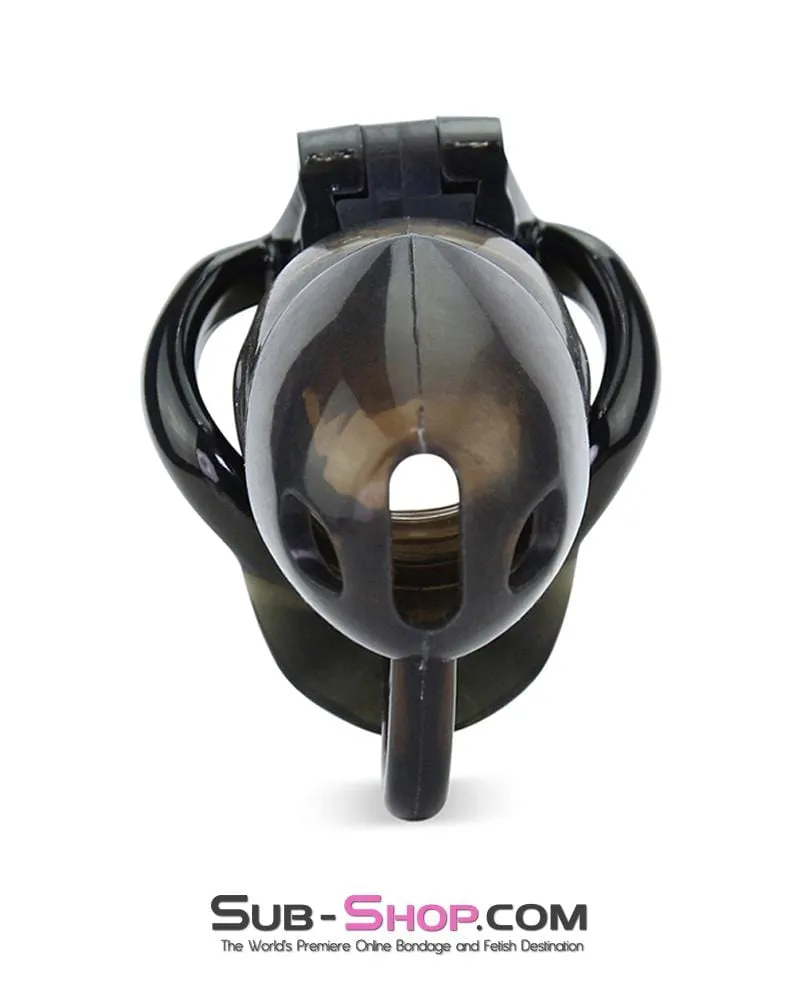 1335AR      Long Black Cock Blocker Silicone Locking Male Chastity with Ball Divider