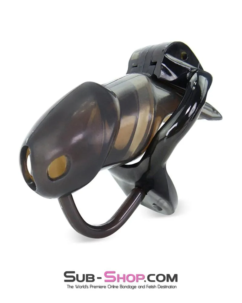 1335AR      Long Black Cock Blocker Silicone Locking Male Chastity with Ball Divider
