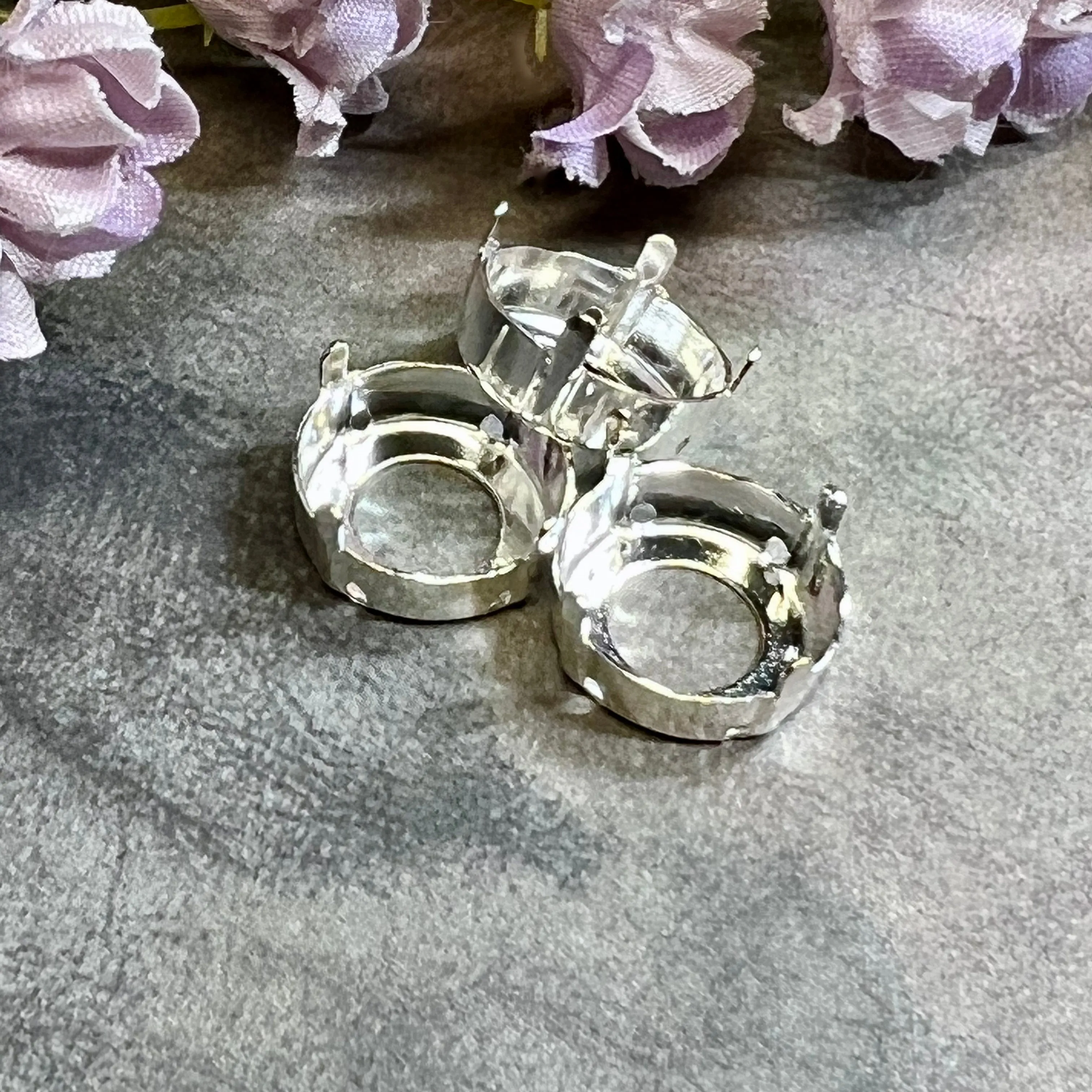14mm 1122 Rivoli Silver Plated Sew On Settings for Swarovski Crystal Nickel Free