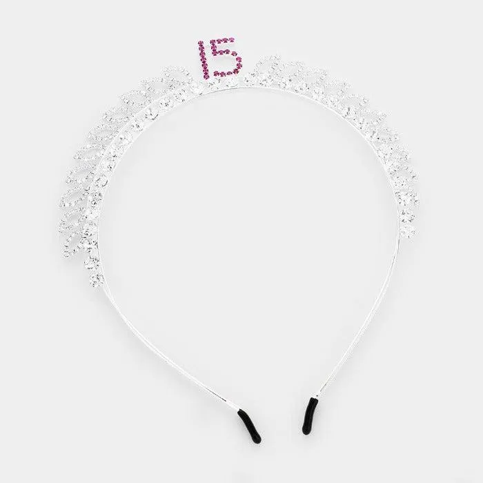 '15' Quinceañera Crystal Round Rhinestone Pave Headband