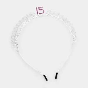 '15' Quinceañera Crystal Round Rhinestone Pave Headband
