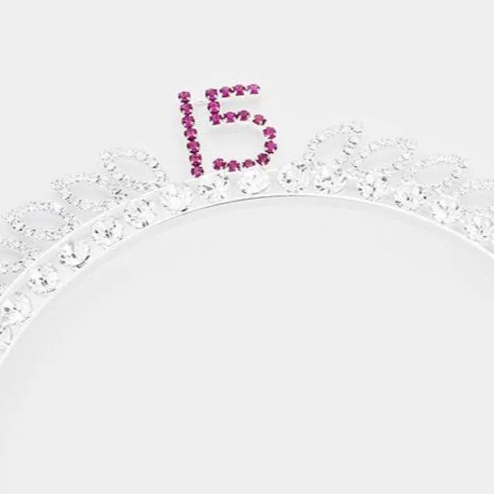 '15' Quinceañera Crystal Round Rhinestone Pave Headband
