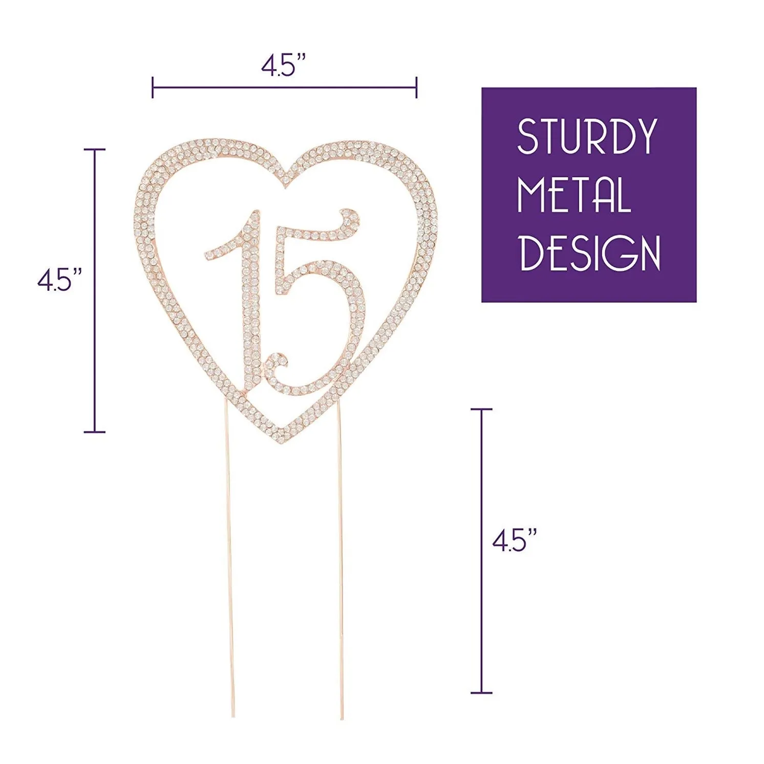 15 Rose Gold Crystal Heart Cake Topper