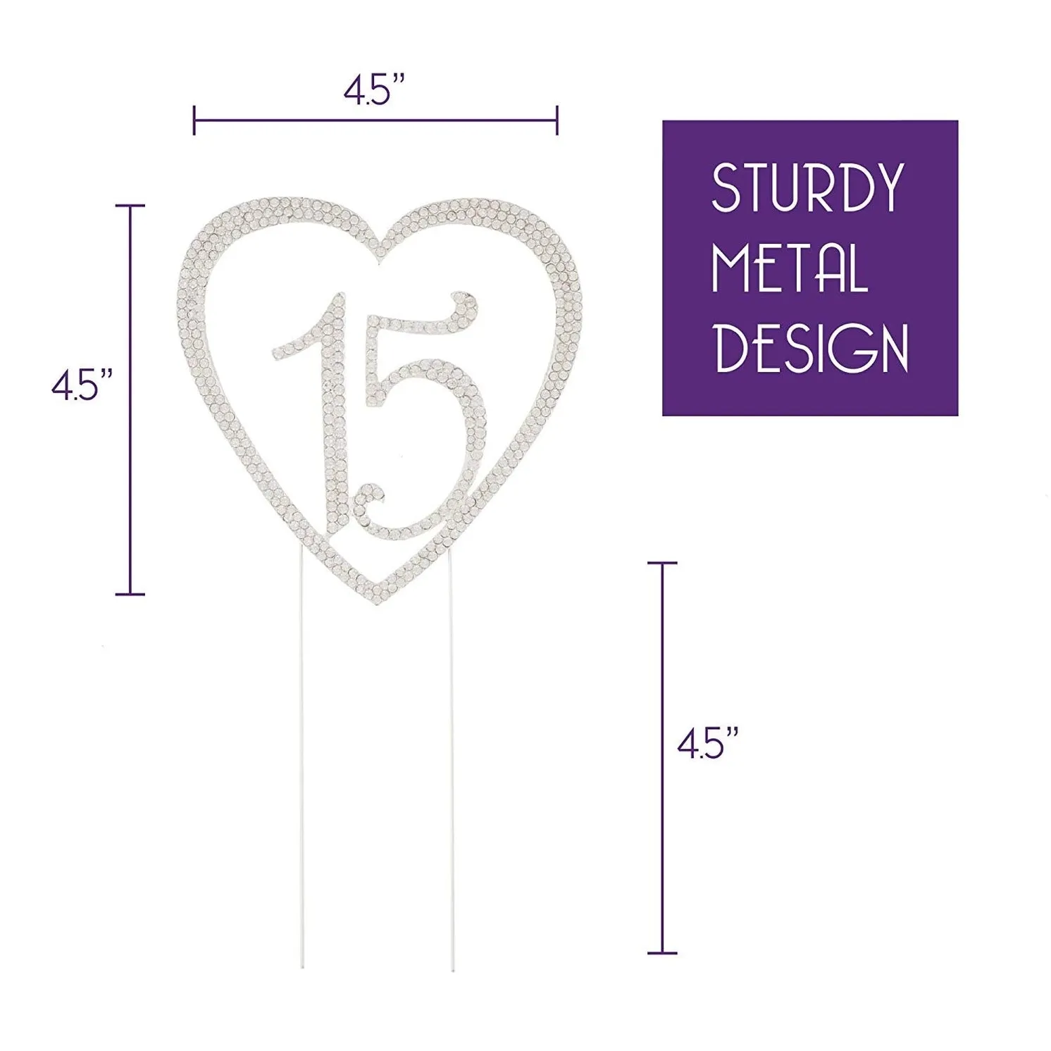 15 Silver Crystal Heart Cake Topper