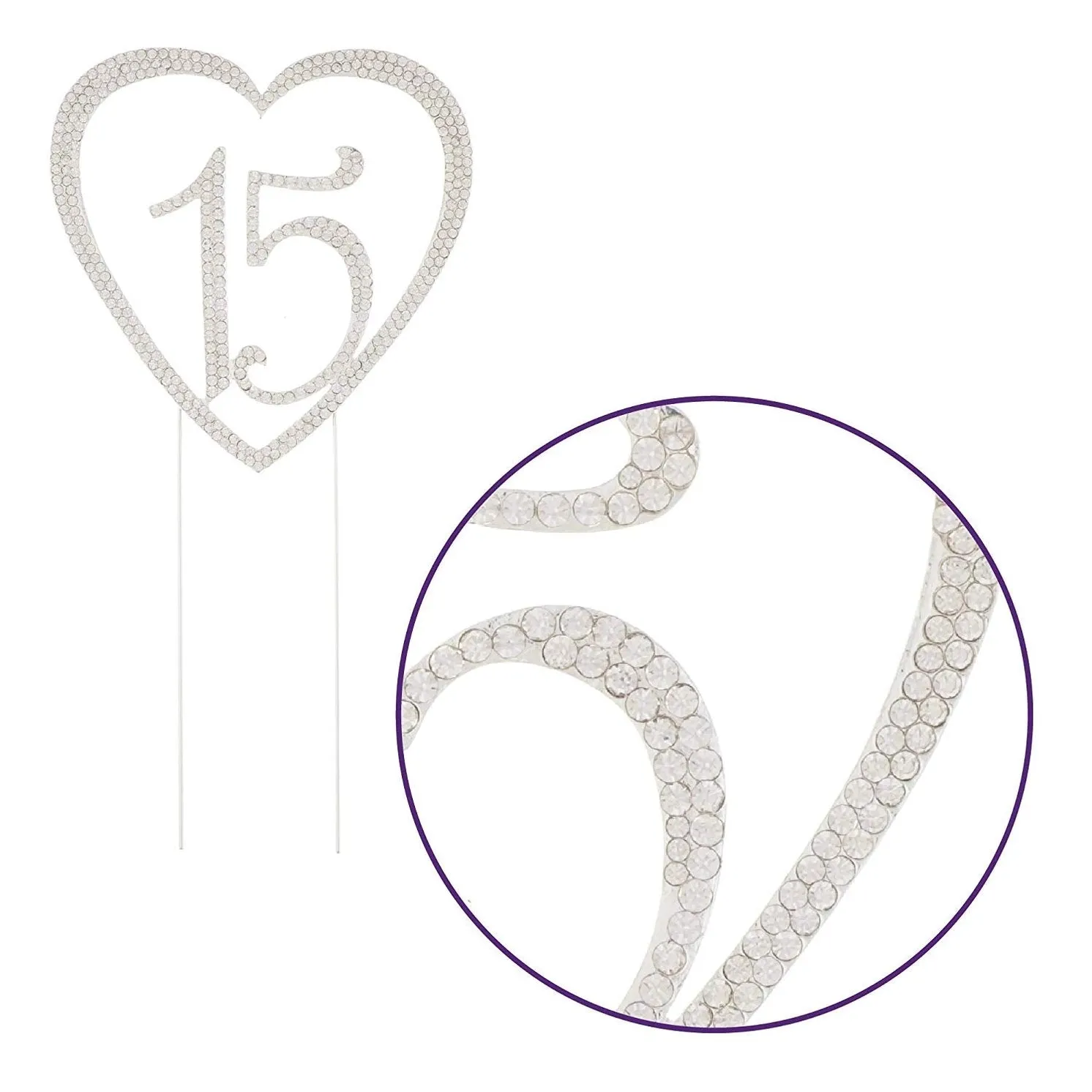 15 Silver Crystal Heart Cake Topper