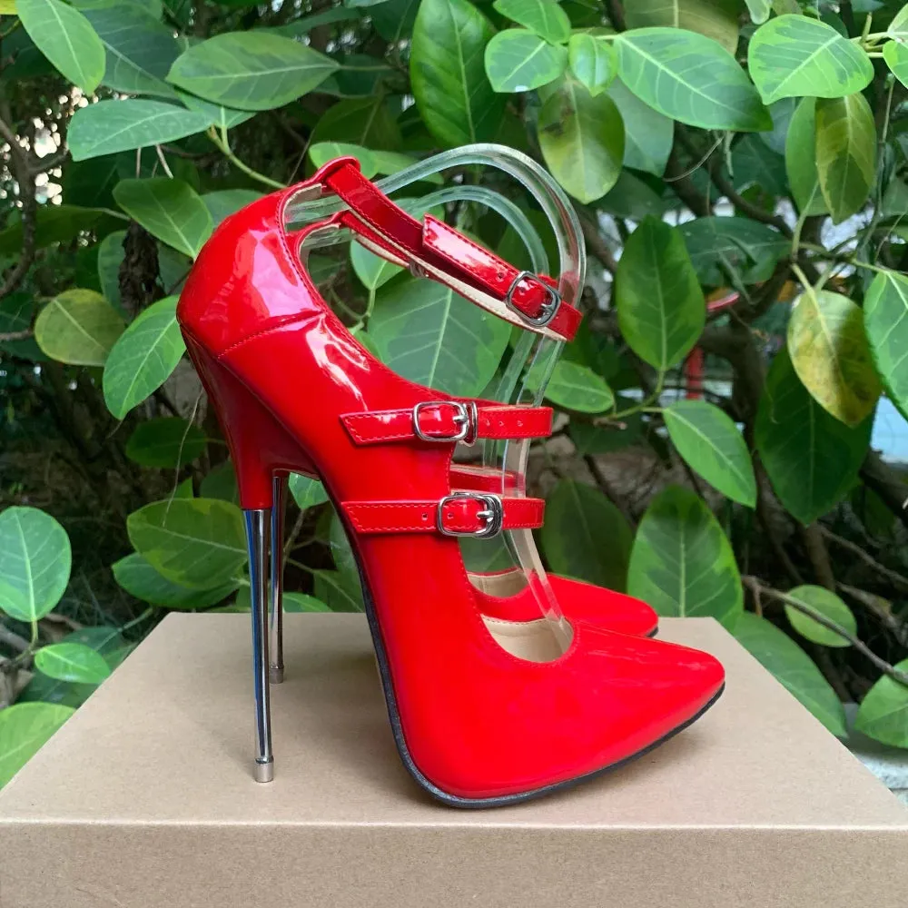 16cm Super High Heels Ankle Strap Sexy Red Pumps Fetish White Stilettos