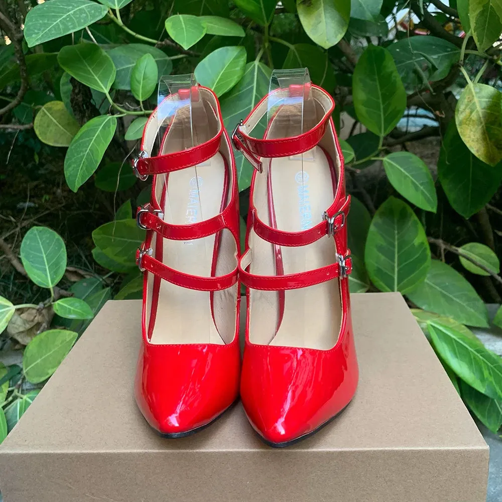 16cm Super High Heels Ankle Strap Sexy Red Pumps Fetish White Stilettos