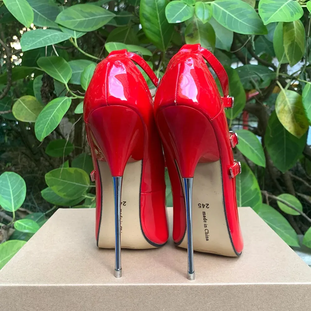 16cm Super High Heels Ankle Strap Sexy Red Pumps Fetish White Stilettos