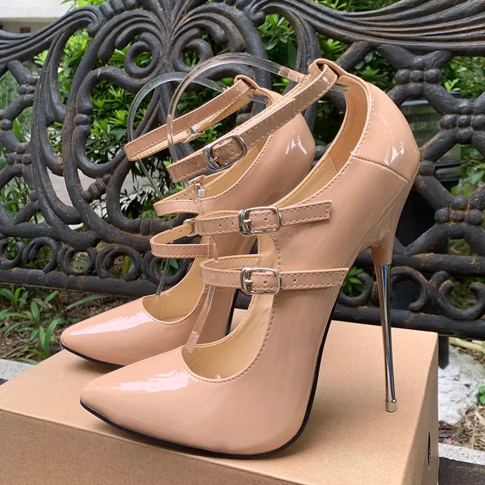 16cm Super High Heels Ankle Strap Sexy Red Pumps Fetish White Stilettos