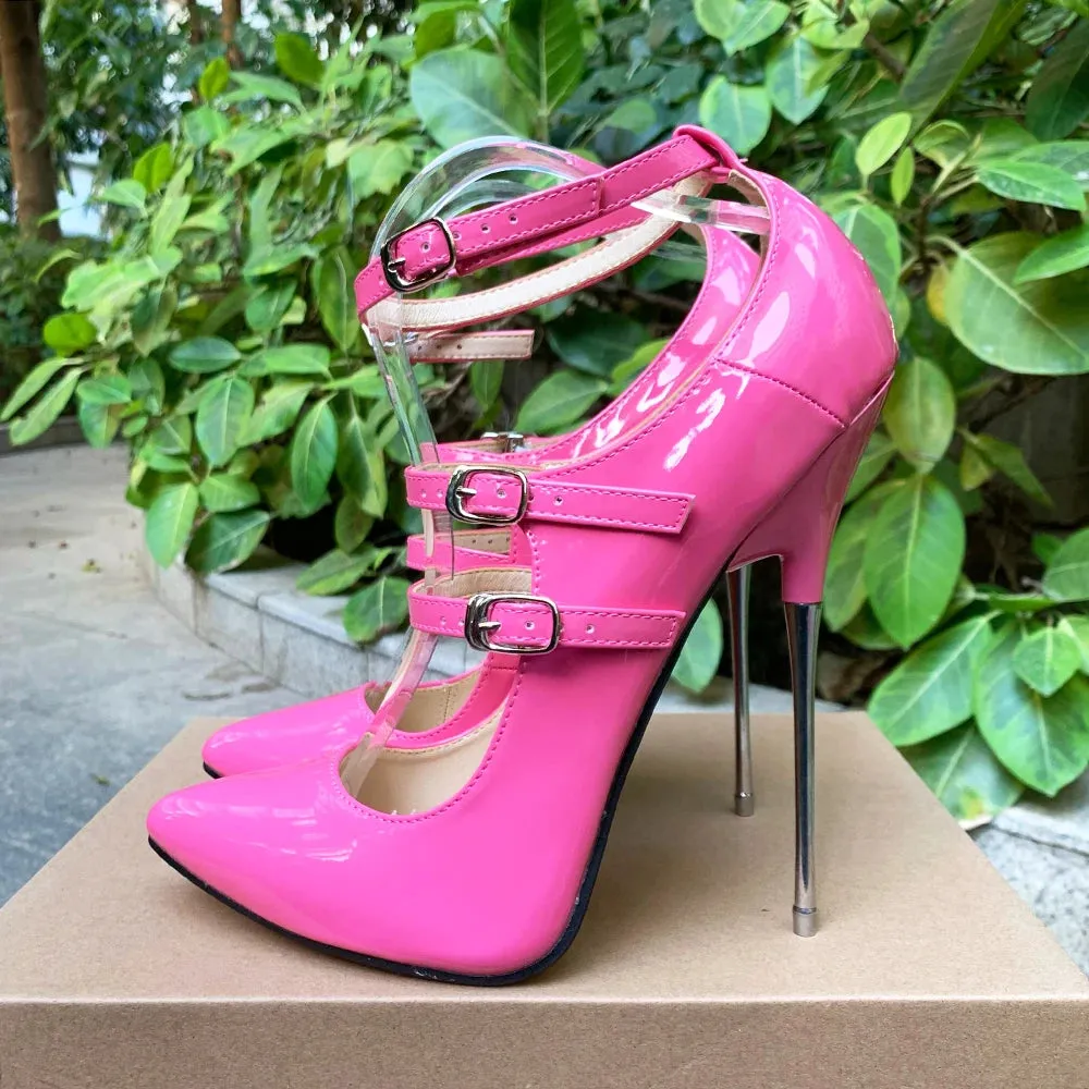 16cm Super High Heels Ankle Strap Sexy Red Pumps Fetish White Stilettos