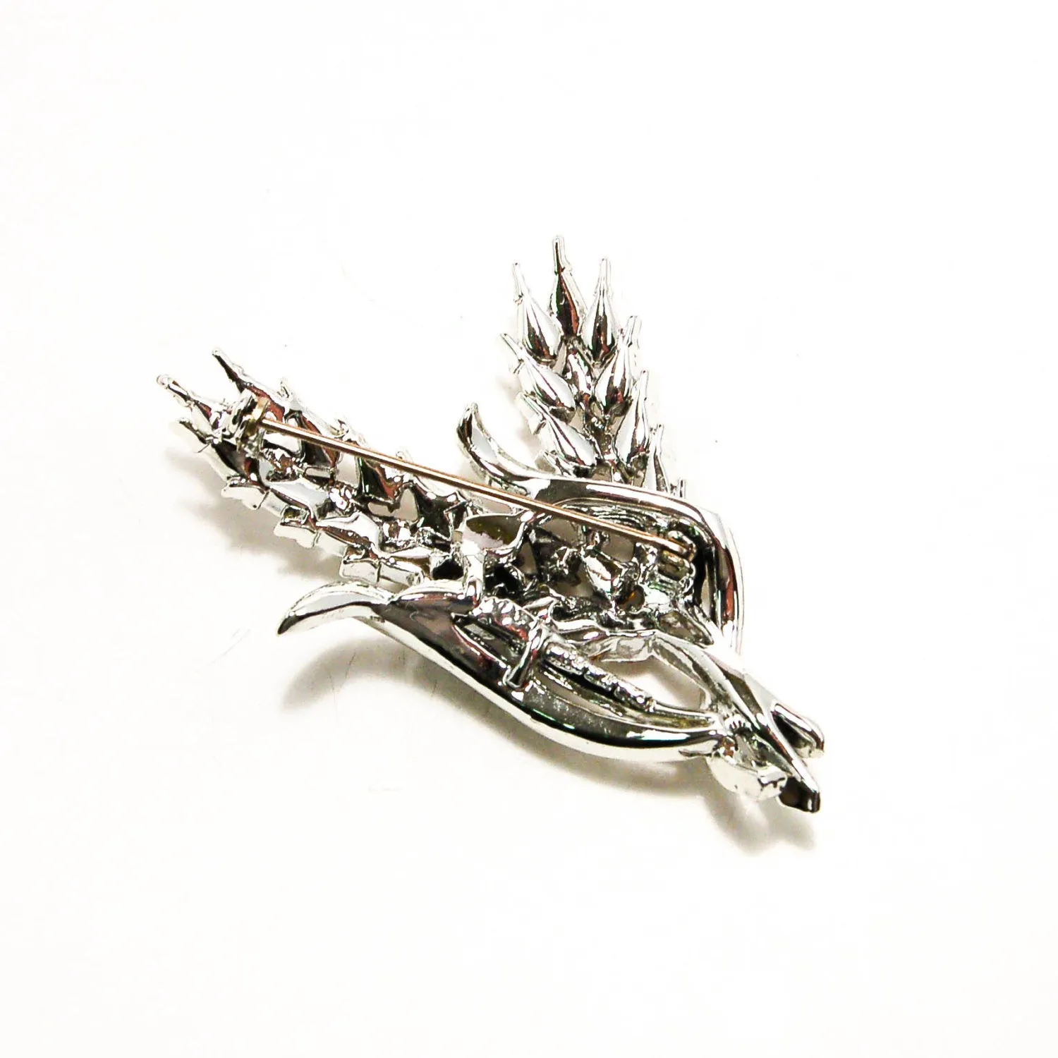 1950's Silver Tone Rhinestone Wheat Brooch
