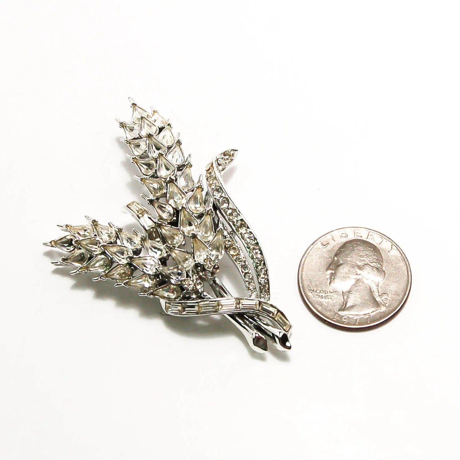 1950's Silver Tone Rhinestone Wheat Brooch