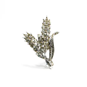 1950's Silver Tone Rhinestone Wheat Brooch