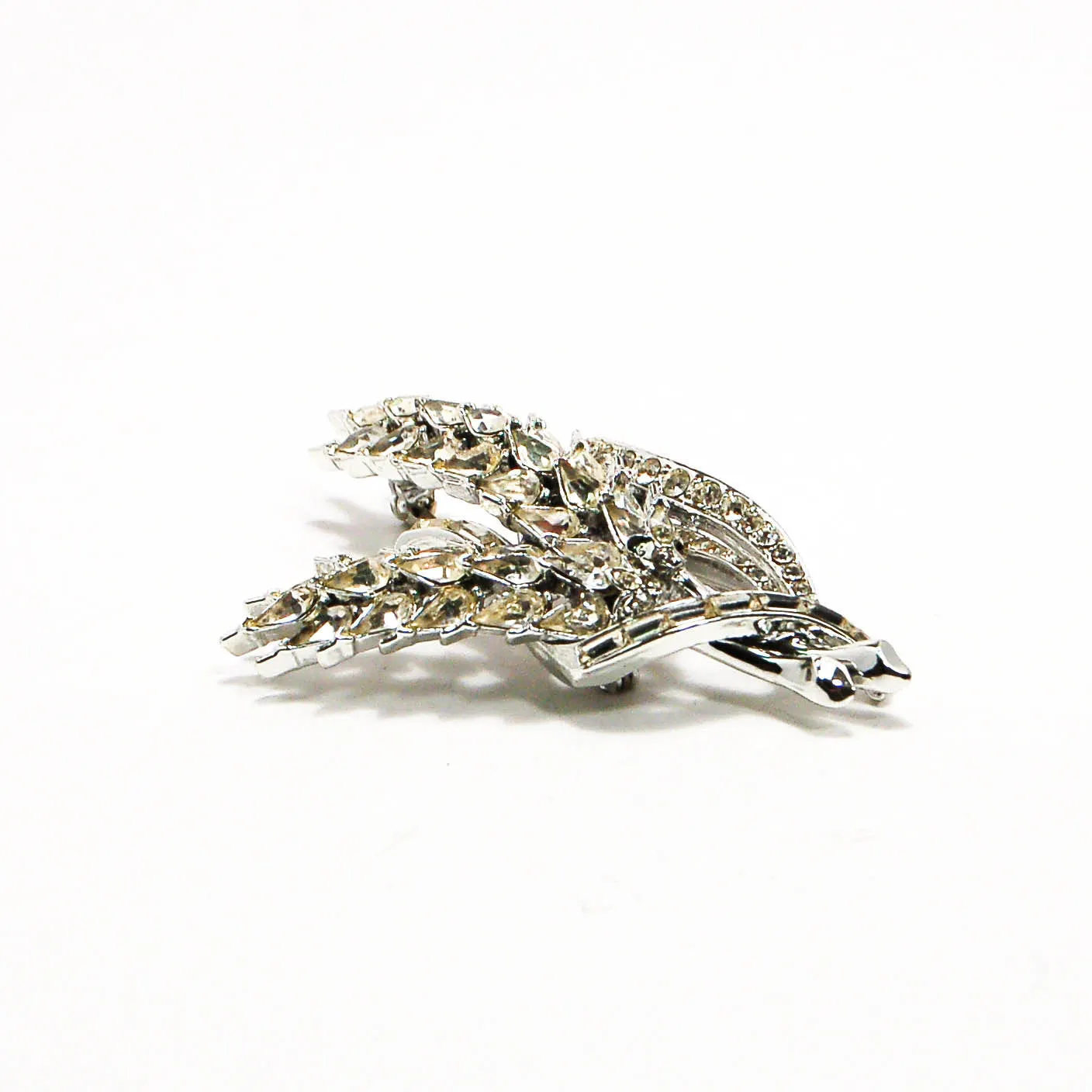 1950's Silver Tone Rhinestone Wheat Brooch