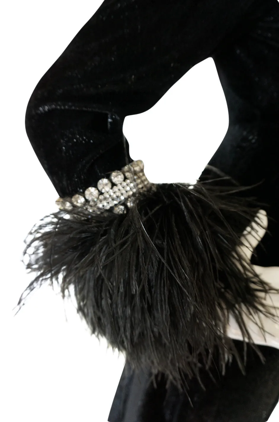 1960s Lame Velvet, Feather & Heavy Rhinestone Dress