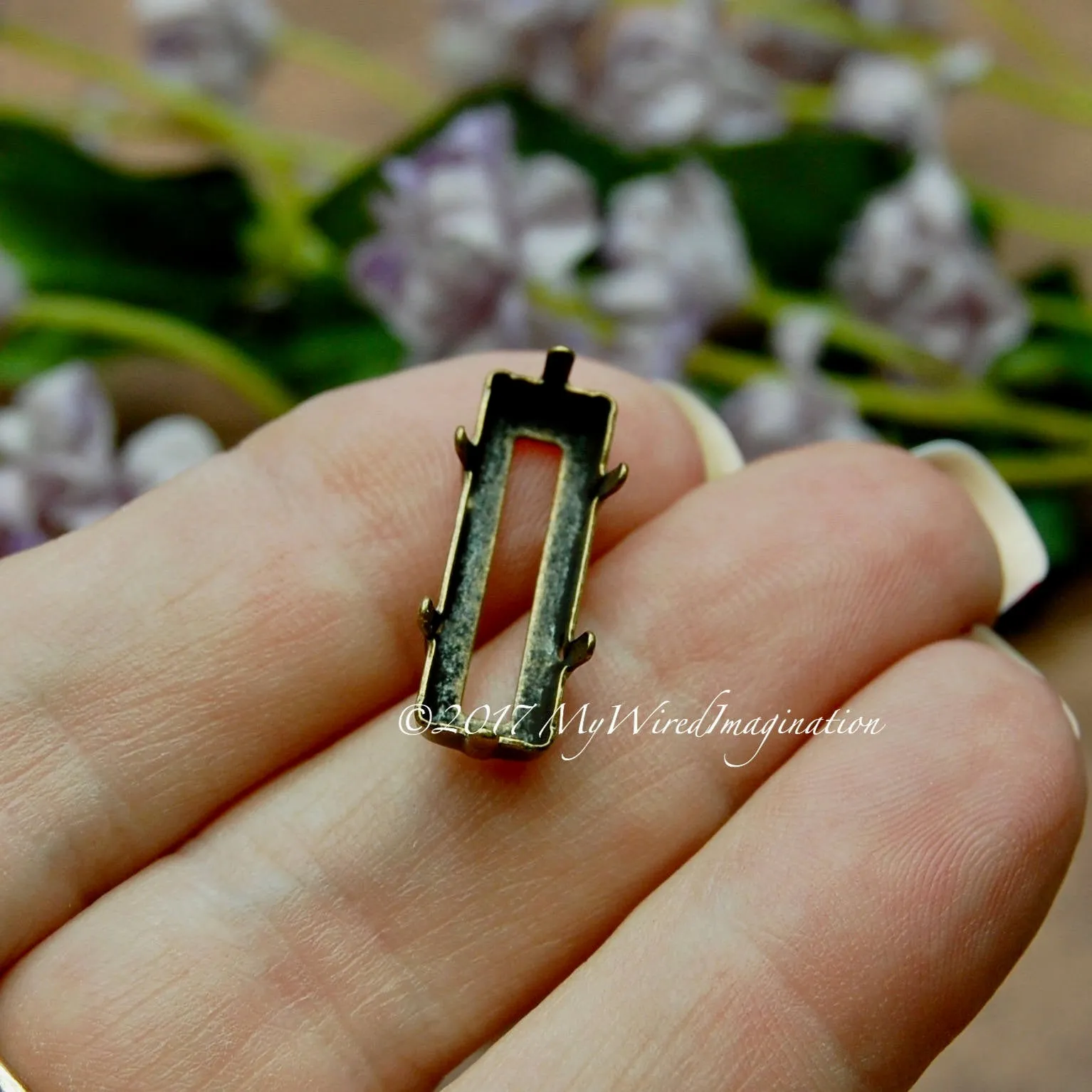 21x7mm Princess Cut Crystal Setting, Silver or Antique Bronze Plated Prong Setting
