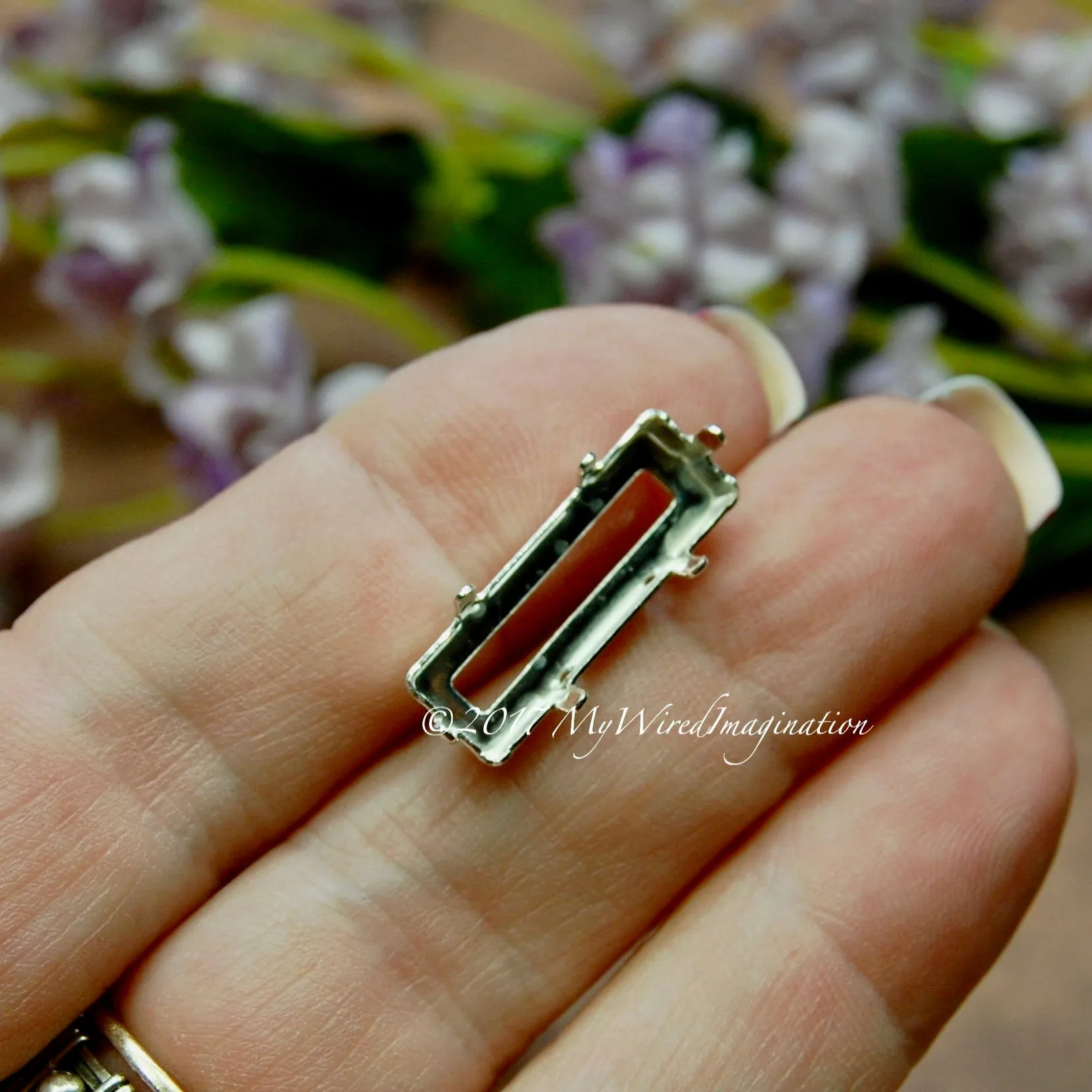 21x7mm Princess Cut Crystal Setting, Silver or Antique Bronze Plated Prong Setting