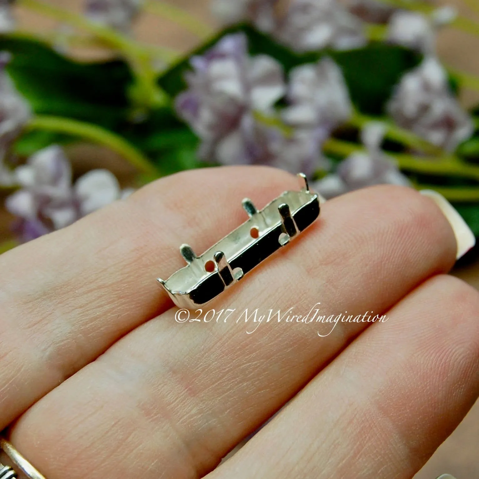 21x7mm Princess Cut Crystal Setting, Silver or Antique Bronze Plated Prong Setting