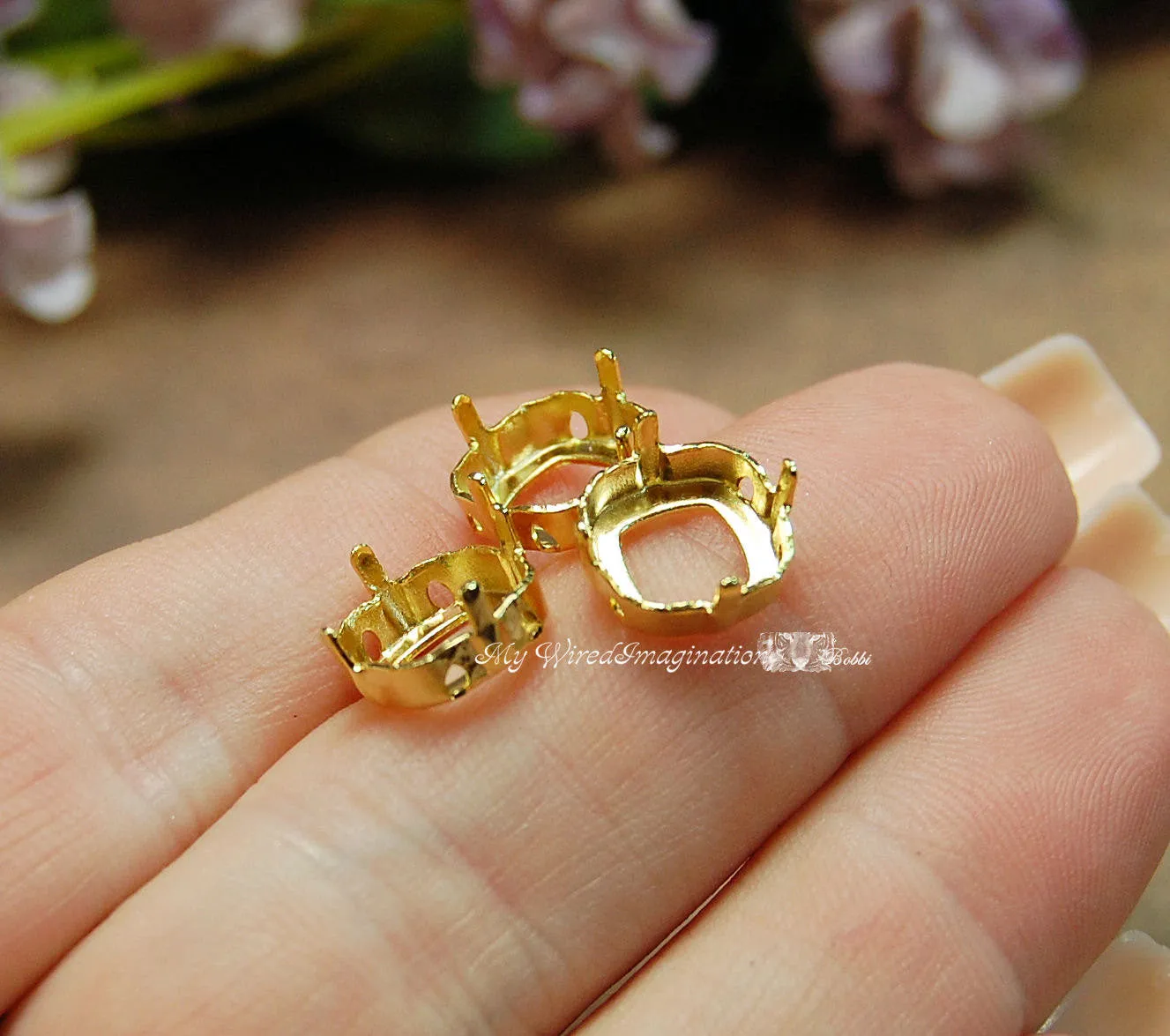 3 pcs, 10mm Silver or Gold Plated Sew On Settings for Swarovski 10mm 4470