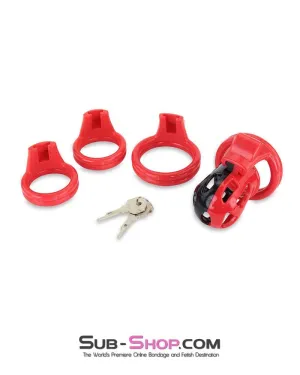 3445AE      Chastity Tease Sensation Cage Red and Black High Security Locking Male Chastity Device - MEGA Deal