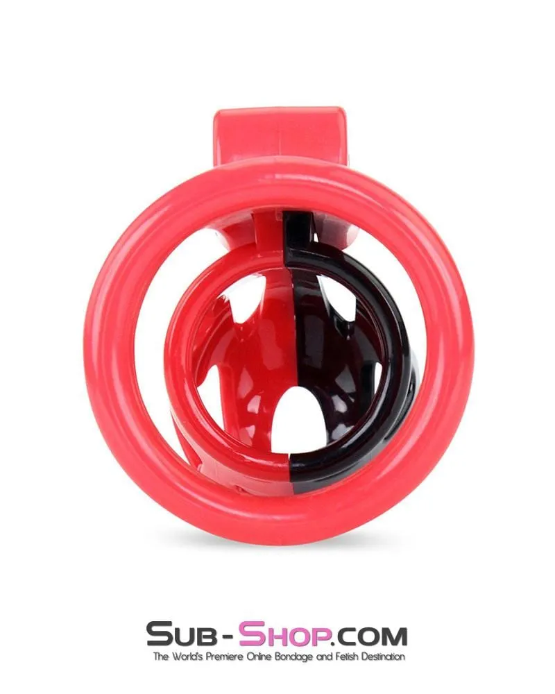 3445AE      Chastity Tease Sensation Cage Red and Black High Security Locking Male Chastity Device