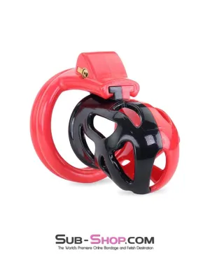 3445AE      Chastity Tease Sensation Cage Red and Black High Security Locking Male Chastity Device