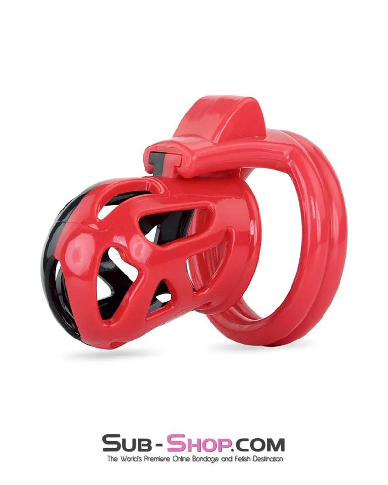3445AE      Chastity Tease Sensation Cage Red and Black High Security Locking Male Chastity Device