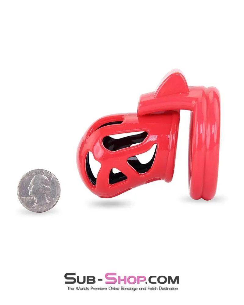 3445AE      Chastity Tease Sensation Cage Red and Black High Security Locking Male Chastity Device