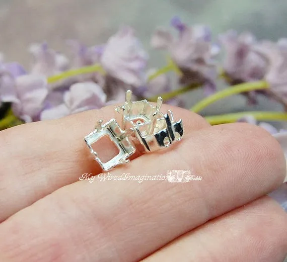 3pcs Silver or Gold Plated Rhinestone Settings for 8mm Square Art 4400 Art 4410