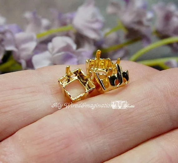 3pcs Silver or Gold Plated Rhinestone Settings for 8mm Square Art 4400 Art 4410