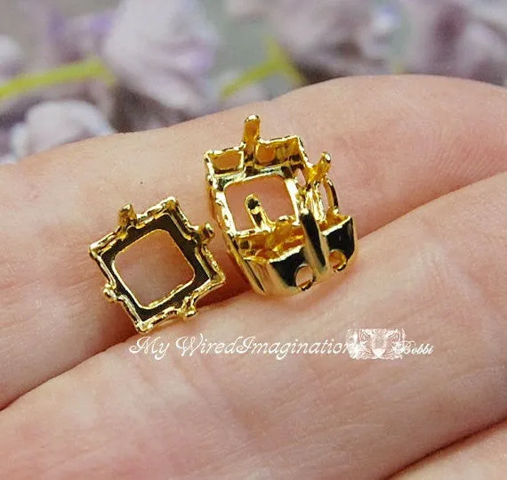 3pcs Silver or Gold Plated Rhinestone Settings for 8mm Square Art 4400 Art 4410