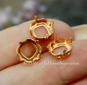 6 pcs Red Brass Sew On Setting, for 10mm 4470 Cushion Cut, Empty Setting