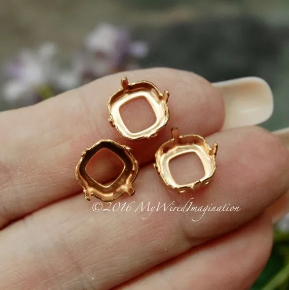 6 pcs Red Brass Sew On Setting, for 10mm 4470 Cushion Cut, Empty Setting
