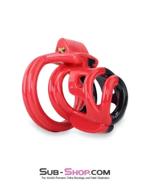 6967AE-SIS      Sissy Teasing Domme High Security Red and Black Locking Male Chastity Sensation Device