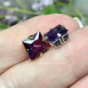 Alexandrite, Color Change, Lab Created, 4mm, 6mm, or 8mm Square, Faceted Gemstone