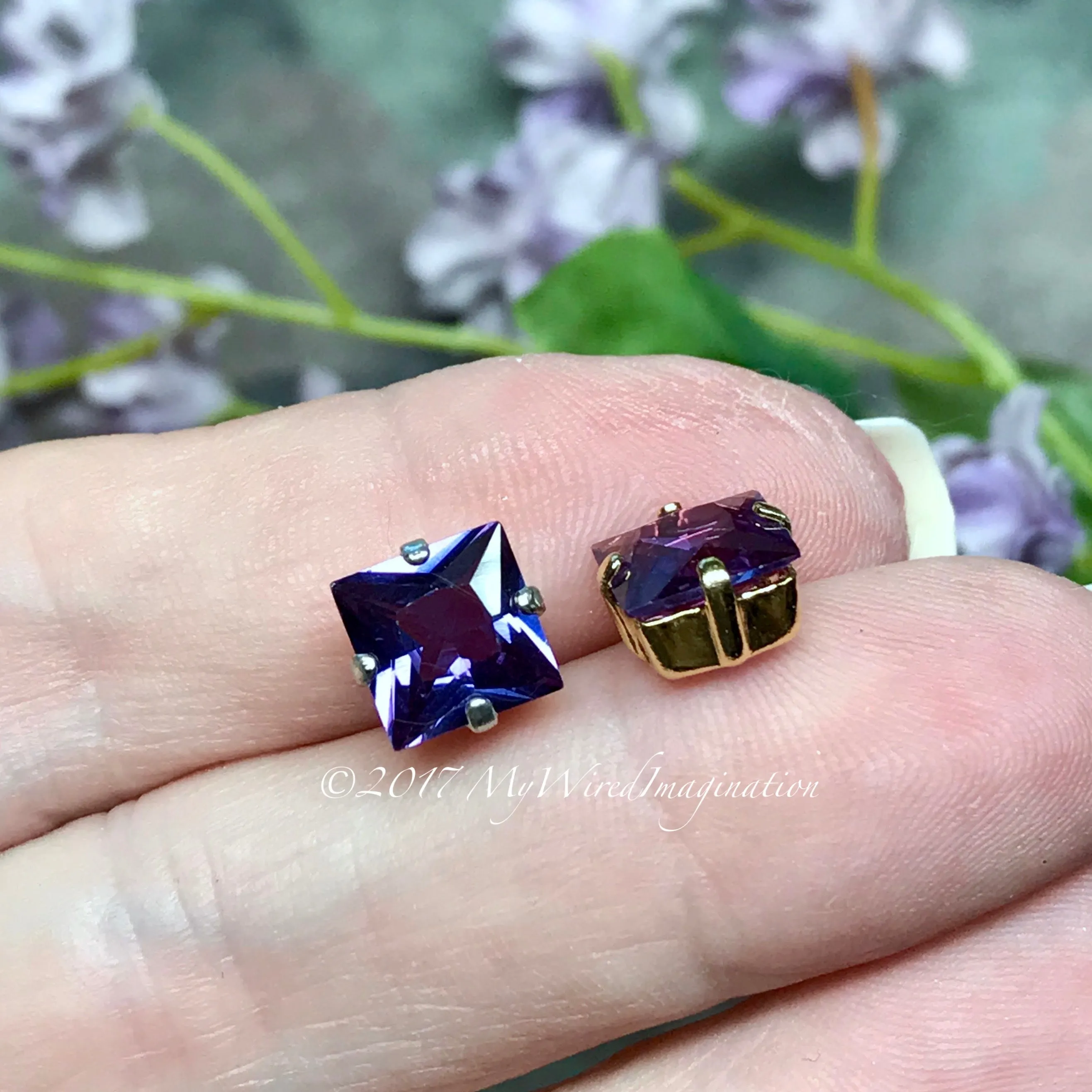 Alexandrite, Color Change, Lab Created, 4mm, 6mm, or 8mm Square, Faceted Gemstone