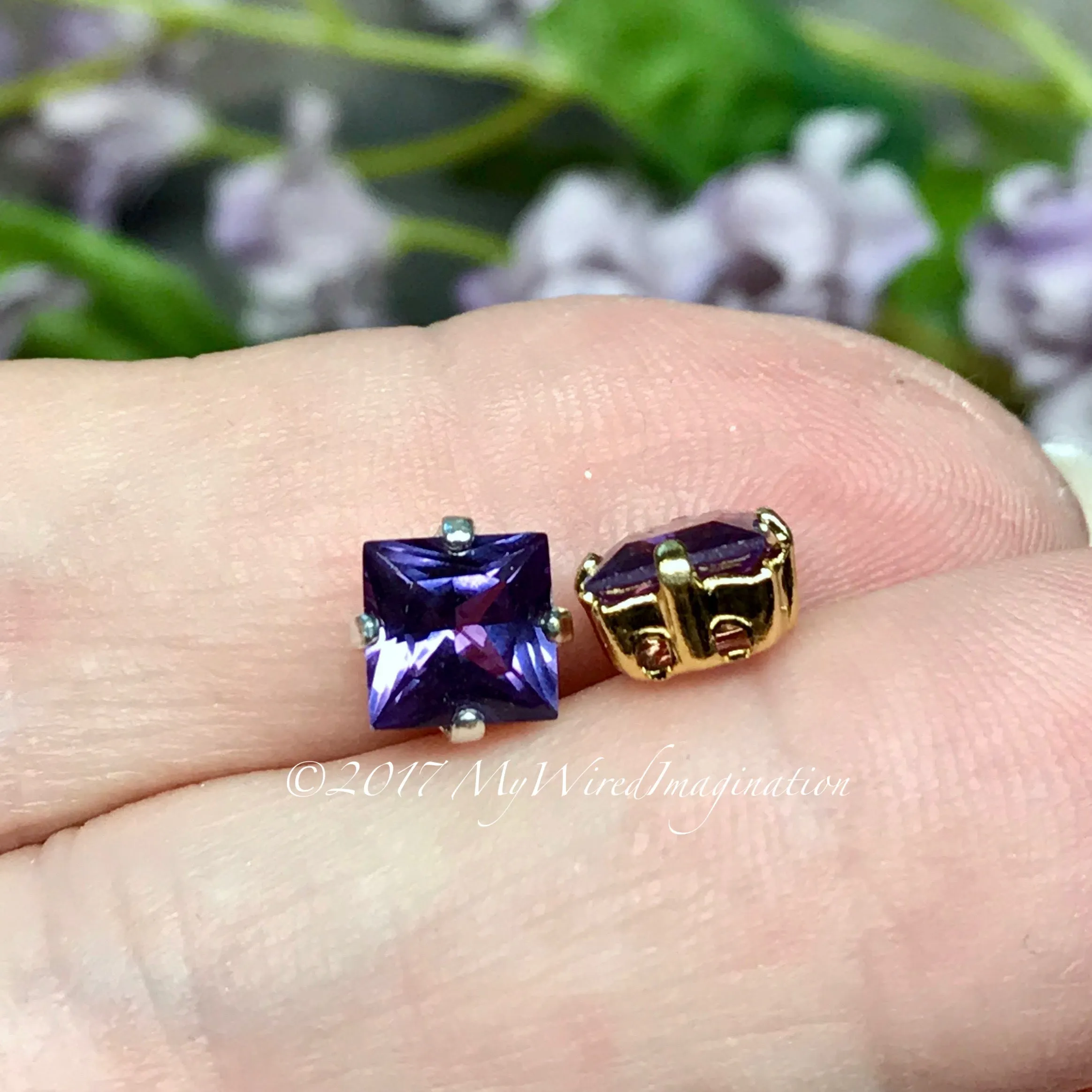 Alexandrite, Color Change, Lab Created, 4mm, 6mm, or 8mm Square, Faceted Gemstone