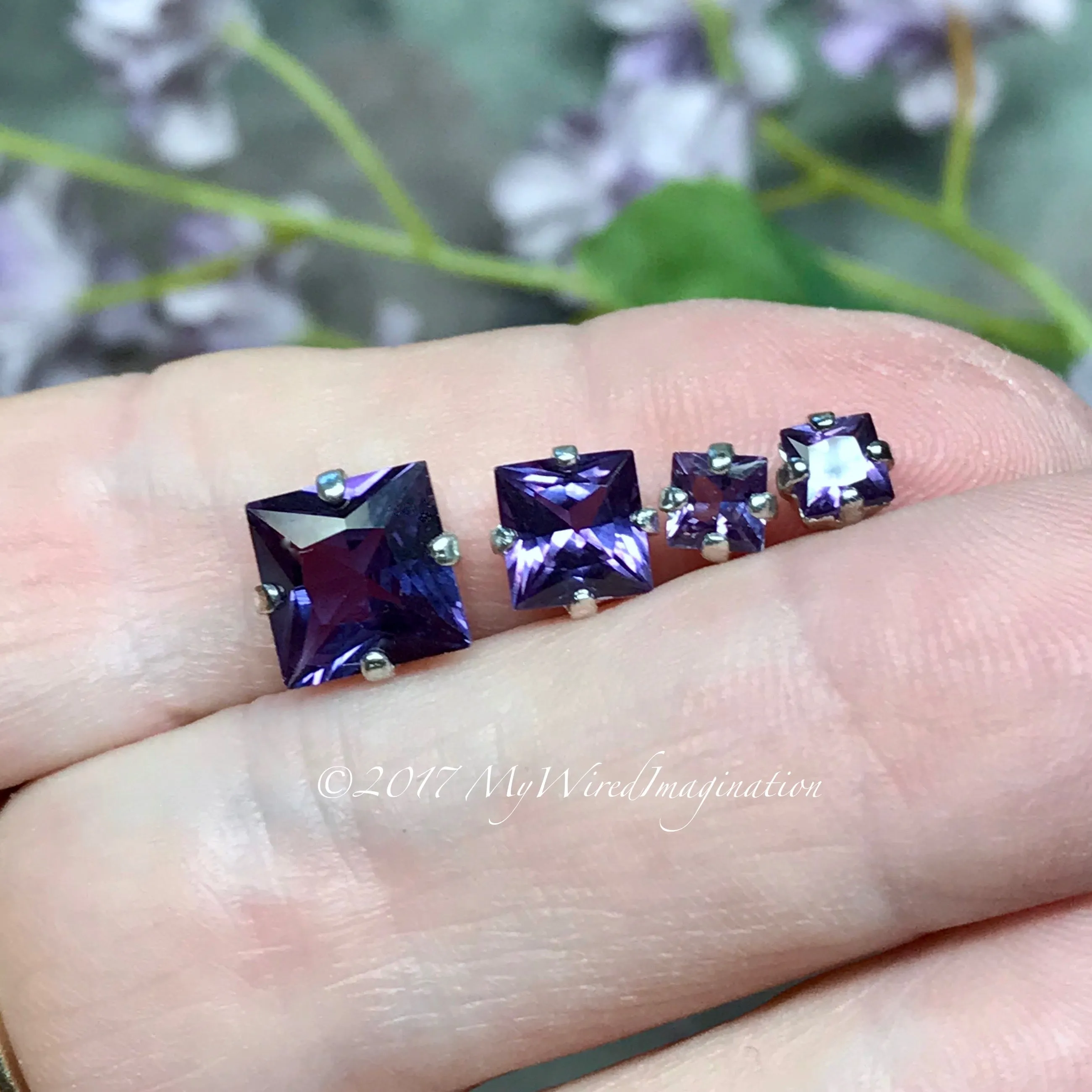 Alexandrite, Color Change, Lab Created, 4mm, 6mm, or 8mm Square, Faceted Gemstone