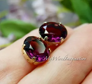 Amethyst, Transparent Vintage Swarovski Crystal, 2 Pieces 12x10mm Oval 4120 with Setting