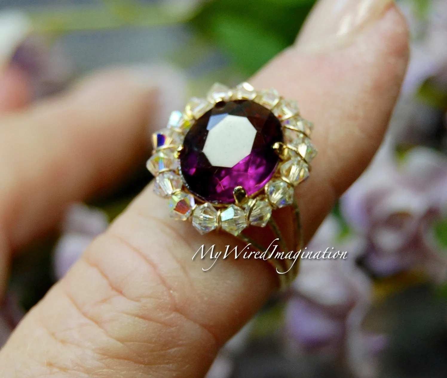 Amethyst, Transparent Vintage Swarovski Crystal, 2 Pieces 12x10mm Oval 4120 with Setting