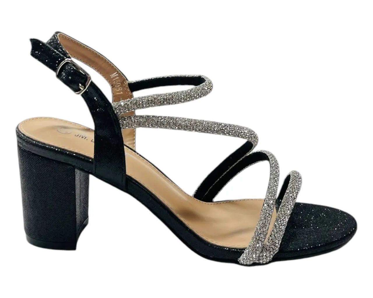 Ankle Strap Rhinestone Glitter Block Heel Shoes