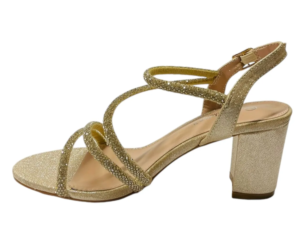 Ankle Strap Rhinestone Glitter Block Heel Shoes