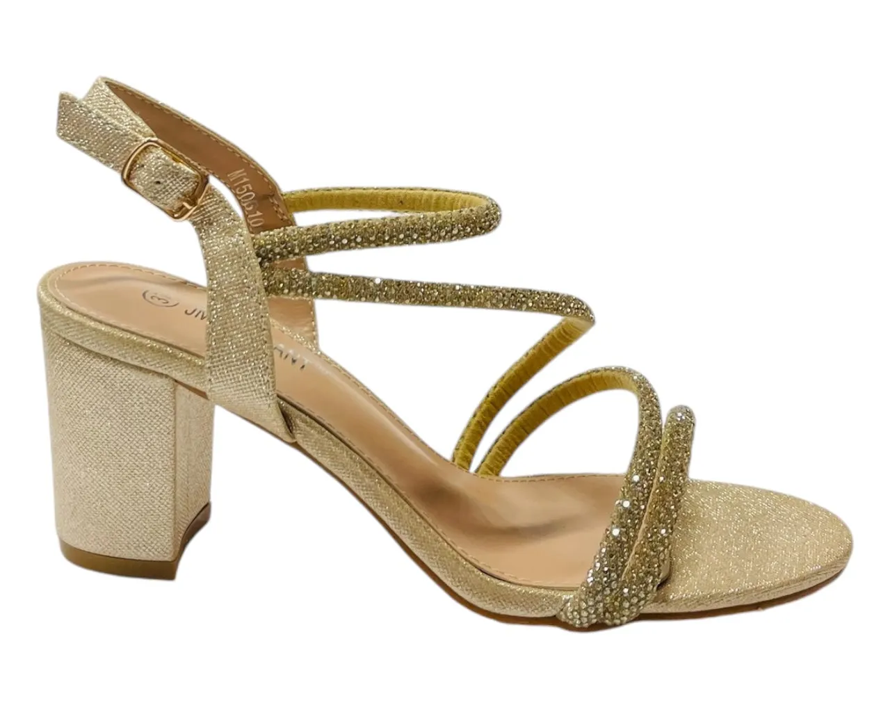 Ankle Strap Rhinestone Glitter Block Heel Shoes