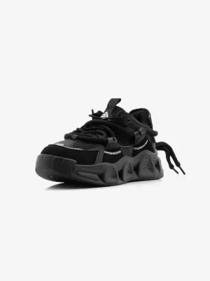 Balanshica Urban Leaf Black High Heel Unisex Chunky Sole Sneakers